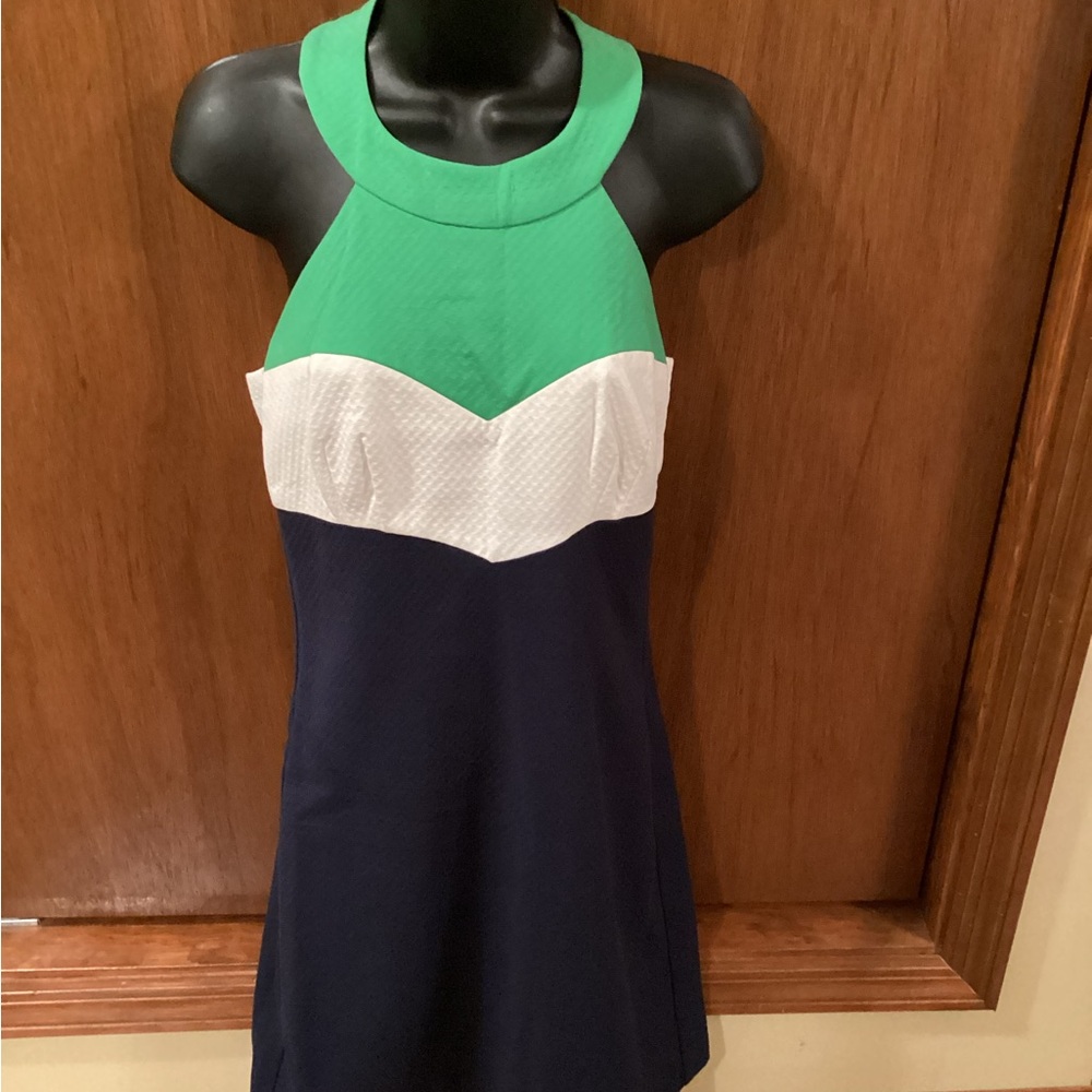 Trina Turk Size 4  Navy, White and Green Sleeveless Dress